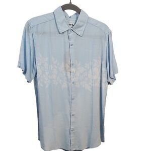 The Endless Summer Button Down Shirt Mens Small Sky Blue Floral Print‎ Casual